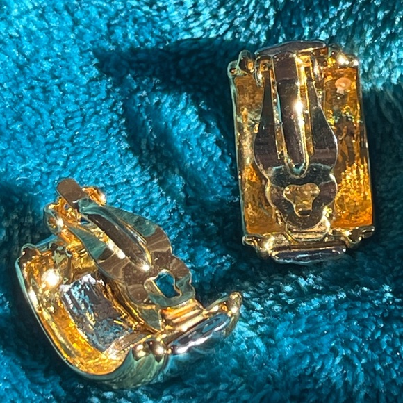 Earrings clip vintage signed silver/gold curved Marked Chunky - Picture 8 of 8